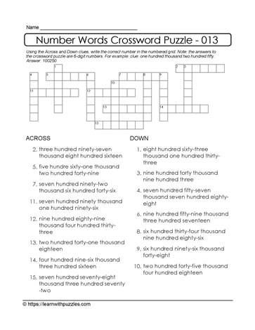 Number Crossword Puzzle - 013