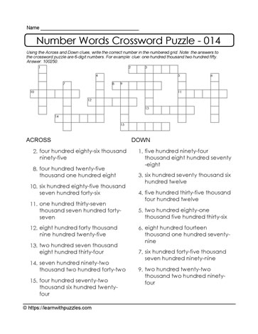 Crossword Puzzle Using 6-Digits