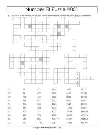 Number Fit Puzzle - 001