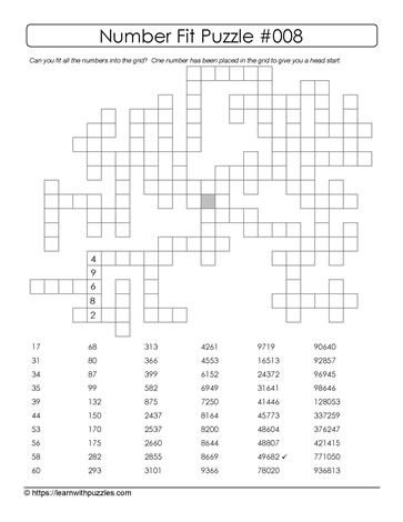 Number Fit Puzzle - 008
