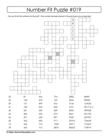 Number Fit Puzzle - 019
