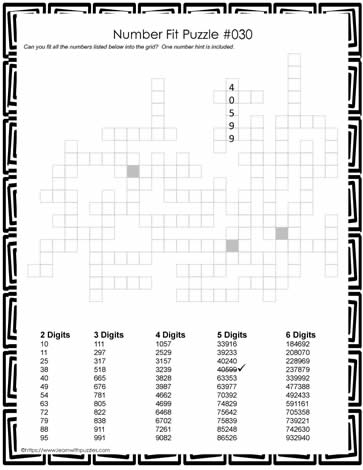 Number Fit Puzzle - 030
