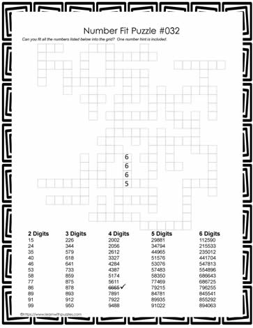 Number Fit Puzzle - 032