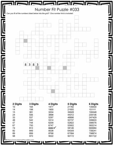 Number Fit Puzzle - 033