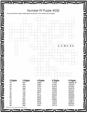 Number Fit Puzzle - 035