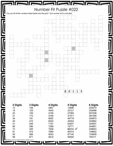 Number Fit Puzzle - 022