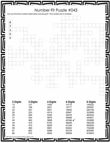 Number Fit Puzzle - 043