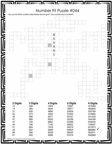 Number Fit Puzzle - 044