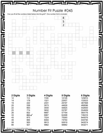 Number Fit Puzzle - 045