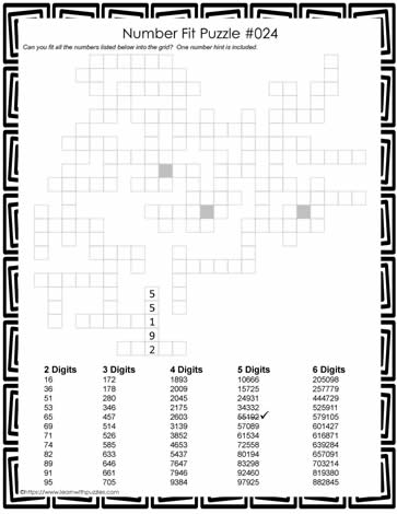 Number Fit Puzzle - 024