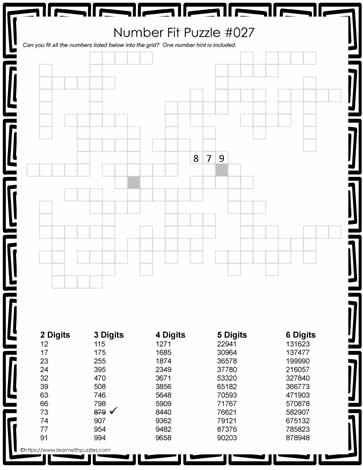 Number Fit Puzzle - 027