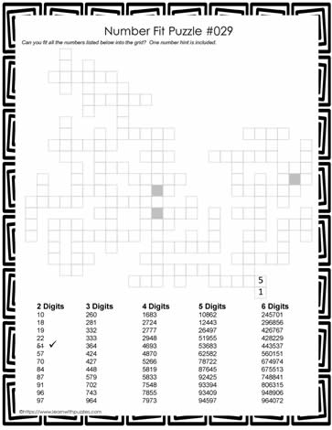 Number Fit Puzzle - 029