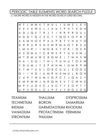 Periodic Table Wordsearch Challenge 2
