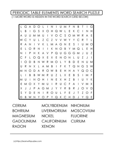 Periodic Table Wordsearch Challenge 3