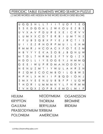 Periodic Table Wordsearch Challenge 5