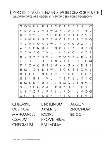 Periodic Table Wordsearch Challenge 6