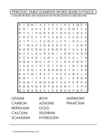 Periodic Table Wordsearch Challenge 7