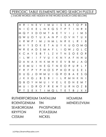 Periodic Table Wordsearch Challenge 8