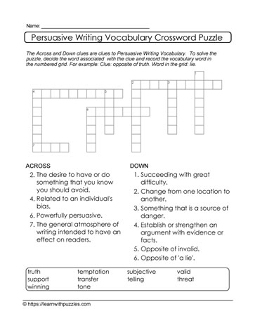 Persuasive Writing Crossword and Google Quiz #01a