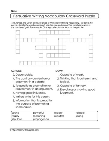 Persuasive Writing Crossword and Google Quiz #02a