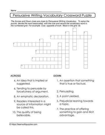 Persuasive Writing Crossword and Google Quiz #06b