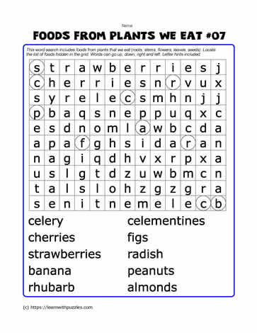 Foods From Plants Word Search#07