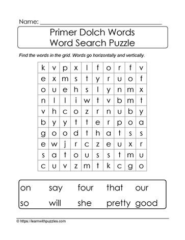Primer Dolch Word Search #01