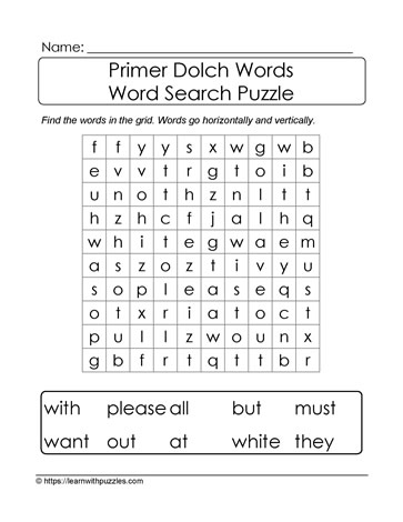 Primer Dolch Word Search #02