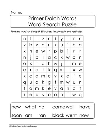 Primer Dolch Word Search #05