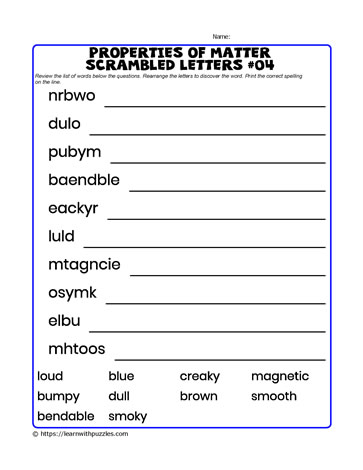 Properties of Matter Scrambled Letters#04