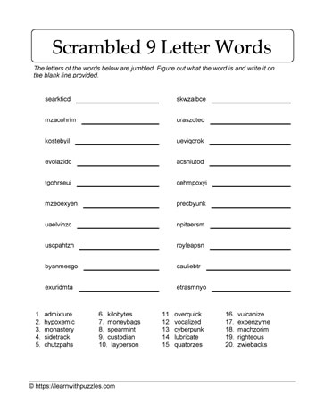 Unjumble the 9-Letter Words Puzzle