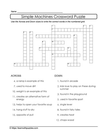 Crossword Puzzle Simple Machines