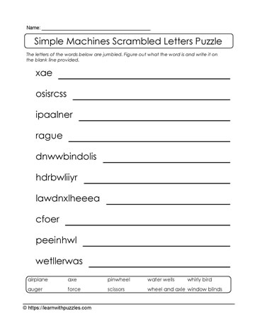 Jumbled Letters Simple Machines