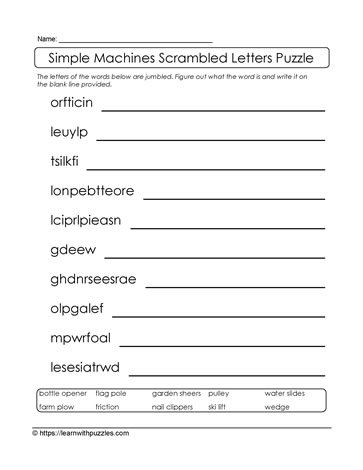 Simple Machines Scrambled Letters