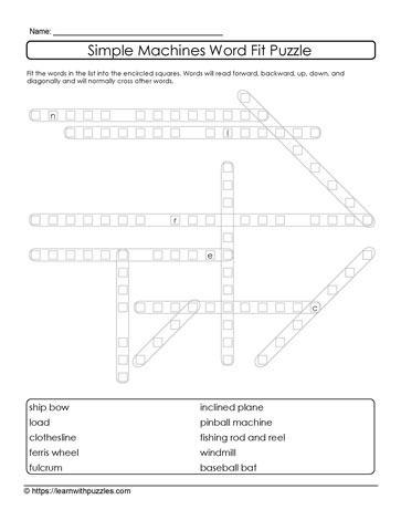 Puzzle Word Fit Simple Machines Vocab