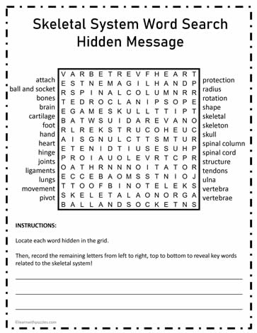 Skeletal System Word Search #01