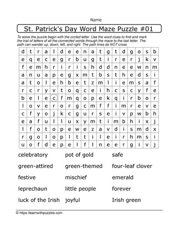 St. Patrick's Day Word Maze-01
