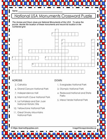 Crossword Puzzle-States Monuments