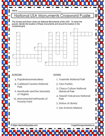 USA Monuments Crossword #2