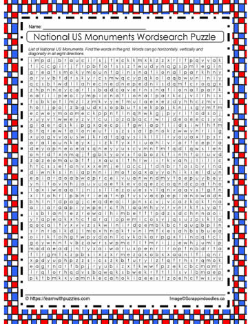 USA Monuments Word Search #1