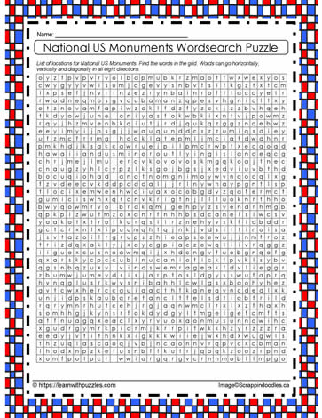 USA Monuments Word Search #2