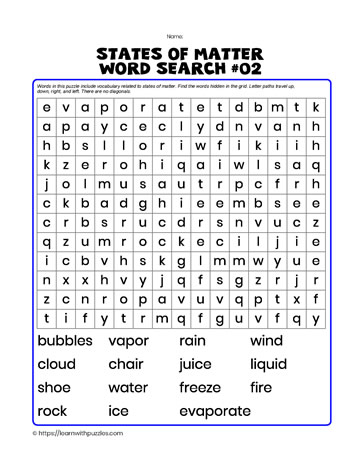 States of Matter Wordsearch#02