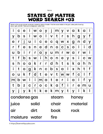 States of Matter Wordsearch#03