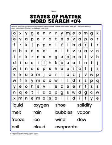 States of Matter Wordsearch#04