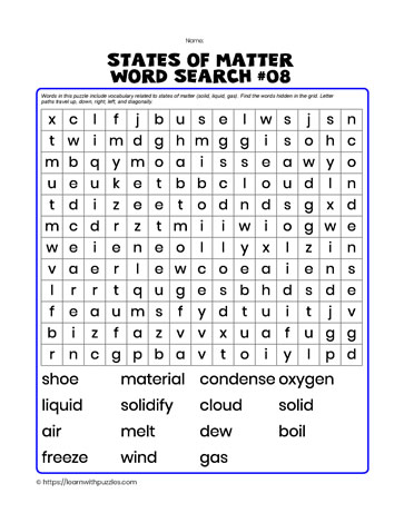 States of Matter Wordsearch#08