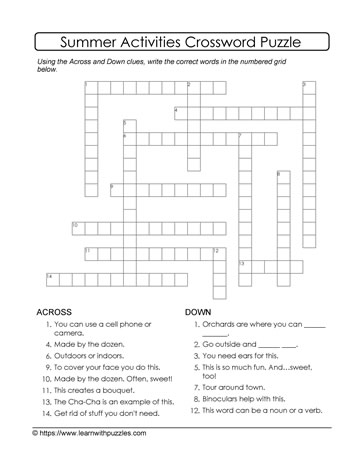 Summer Crossword Puzzle #03 Learn With Puzzles