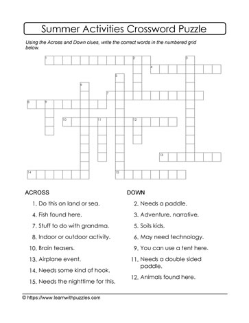 summer crossword puzzle 05 learn with puzzles