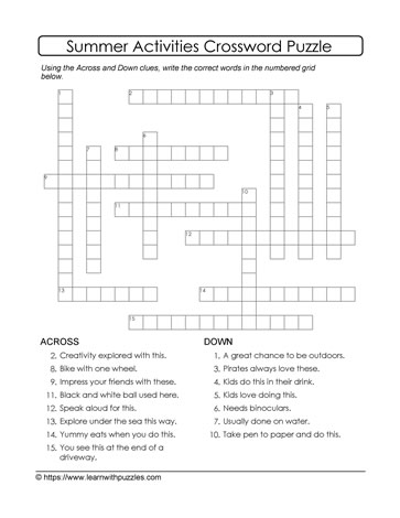 Summer Crossword Puzzle #07 Learn With Puzzles