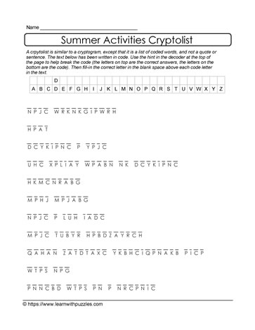 Summer Cryptolist Puzzle #26