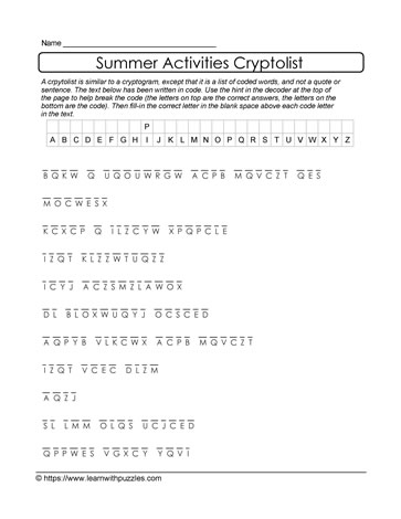 Summer Cryptolist Puzzle #27